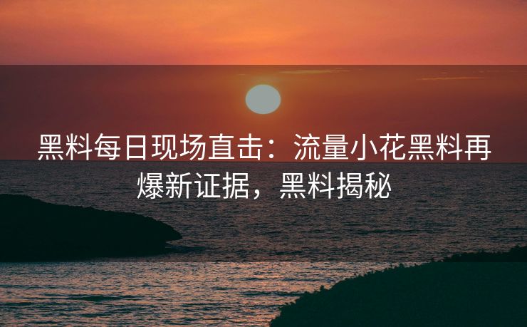 黑料每日现场直击：流量小花黑料再爆新证据，黑料揭秘